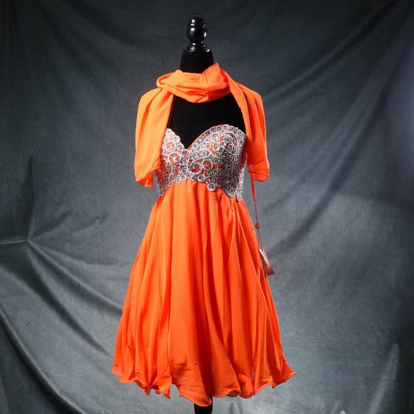 NWT May Queen | Orange Embellished Corset-Back Empire-Waist Dress- sz 8 - Picture 1 of 8